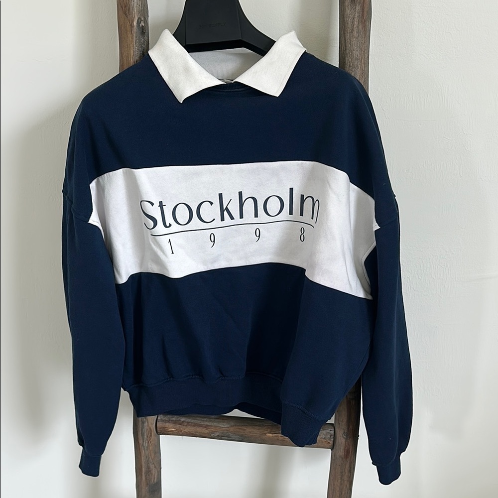 Stockholm 1998 Navy and White Men's Sweater Small